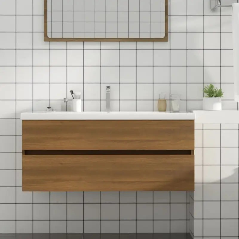 Badkamermeubelset met gootsteenkast van bewerkt hout voor extra opbergruimte - bruin eikenkleur / 100 x 38.5 x 45 cm