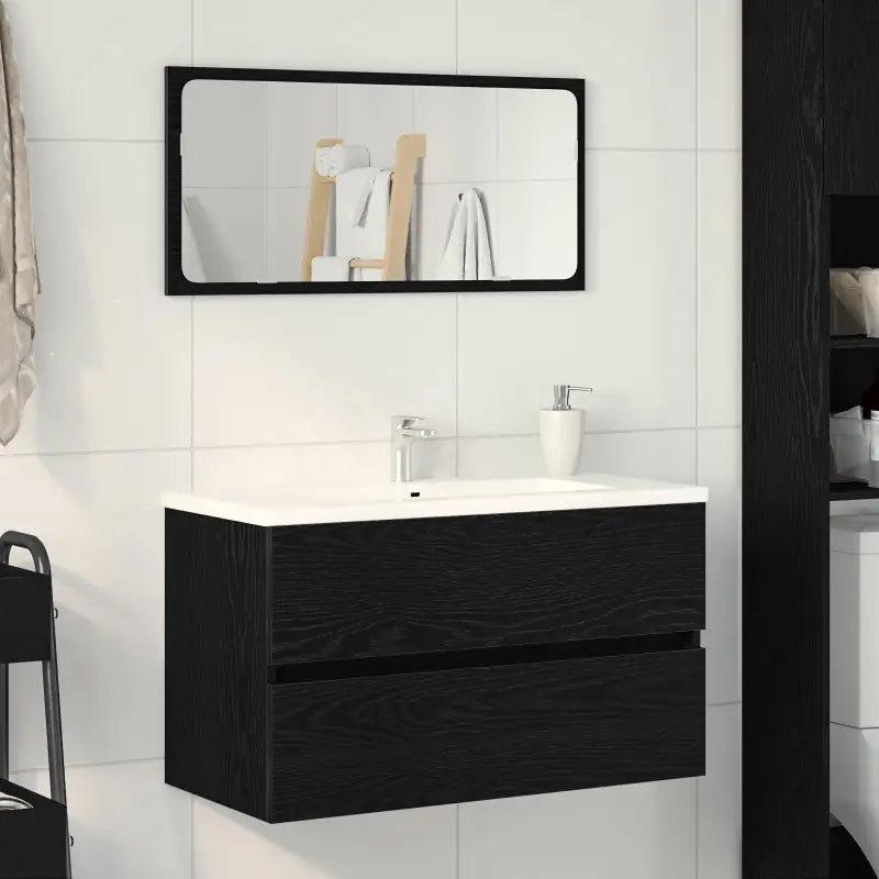 Badkamermeubelset met gootsteenkast van bewerkt hout voor extra opbergruimte - Zwart eiken / 80 x 38.5 x 45 cm