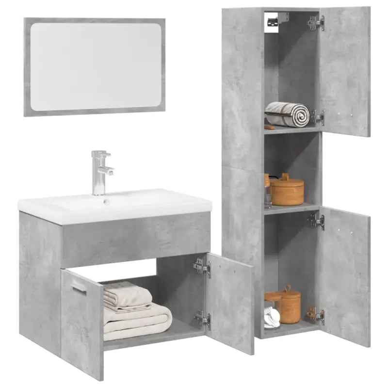 Badkamermeubelset met hoge kast en strak ontwerp past perfect - Betongrijs / 60 x 38.5 x 46 cm - Badkamermeubelsets