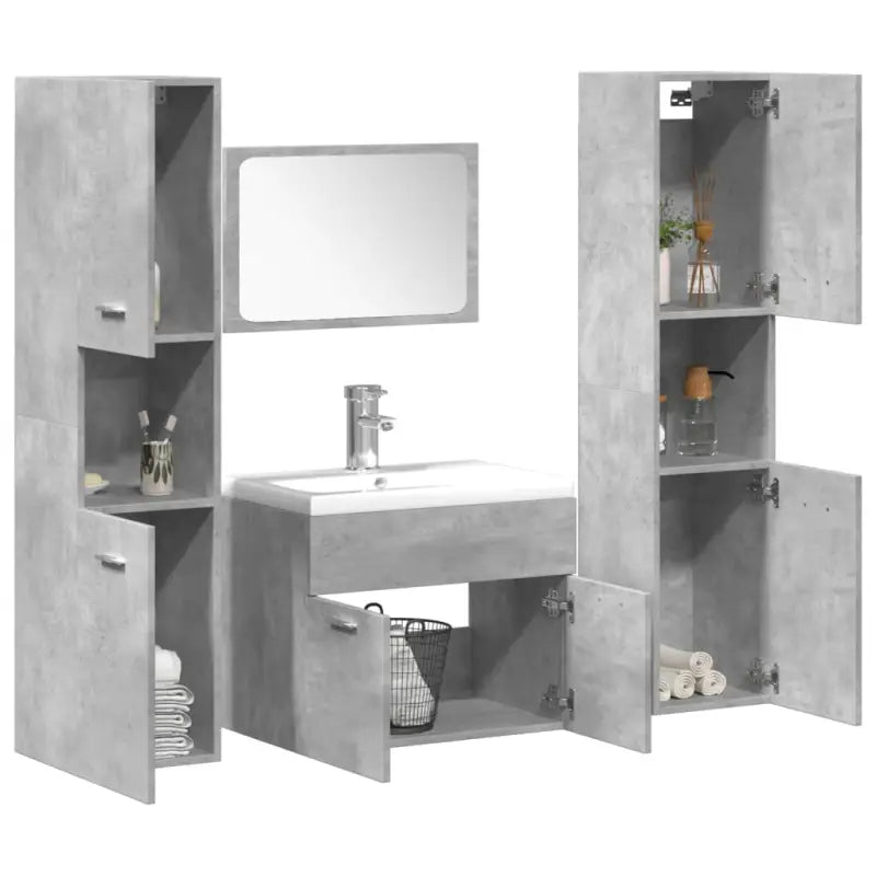 Badkamermeubelset met hoge kast en strak ontwerp past perfect - Betongrijs / 60 x 38.5 x 46 cm + 30 x 30 x 130 cm