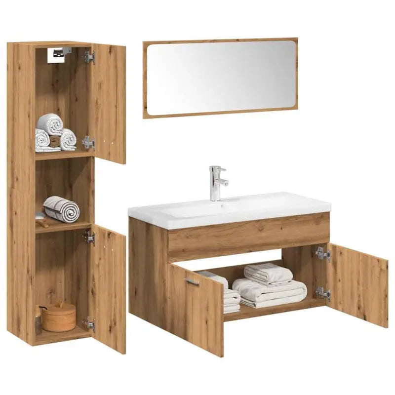 Badkamermeubelset met hoge kast en strak ontwerp past perfect - artisanaal eikenkleurig / 90 x 38.5 x 46 cm