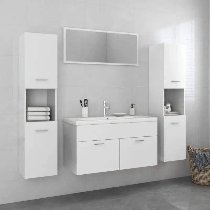 Badkamermeubelset met hoge kast en strak ontwerp past perfect - Hoogglans wit / 90 x 38.5 x 46 cm - Badkamermeubelsets