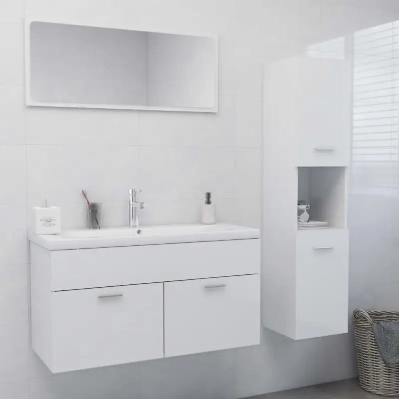 Badkamermeubelset met hoge kast en strak ontwerp past perfect - Hoogglans wit / 90 x 38.5 x 46 cm - Badkamermeubelsets