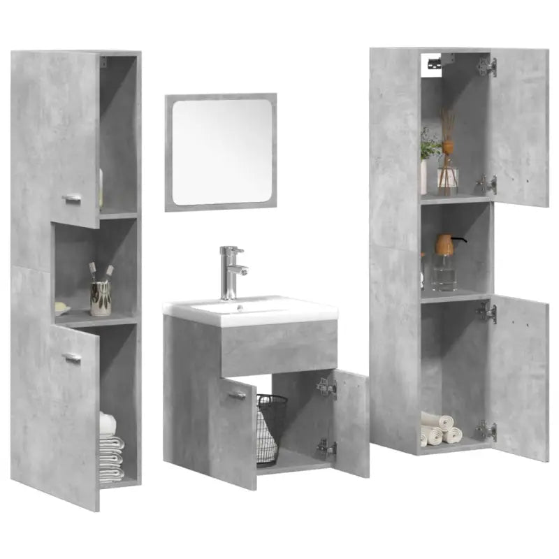 Badkamermeubelset met hoge kast en strak ontwerp past perfect - Betongrijs / 41 x 38.5 x 46 cm + 30 x 30 x 130 cm