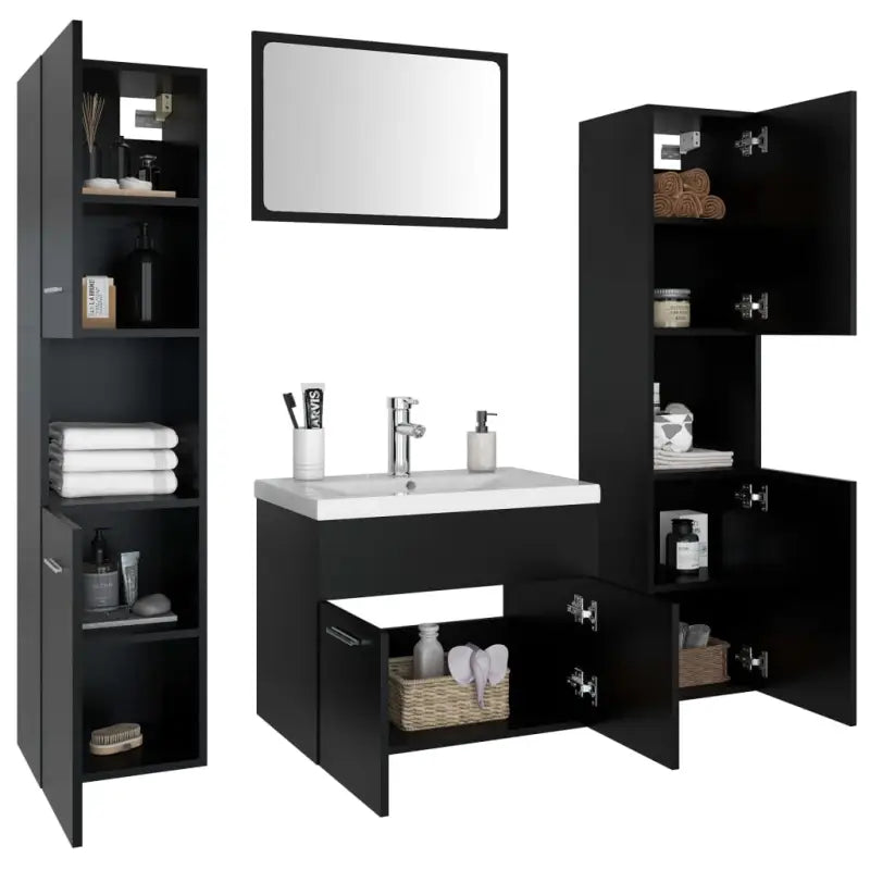 Badkamermeubelset met hoge kast en strak ontwerp past perfect - Badkamermeubelsets
