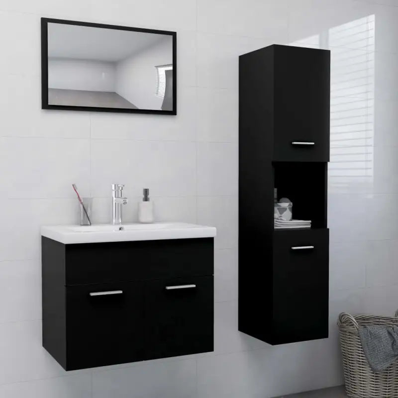 Badkamermeubelset met hoge kast en strak ontwerp past perfect - Badkamermeubelsets