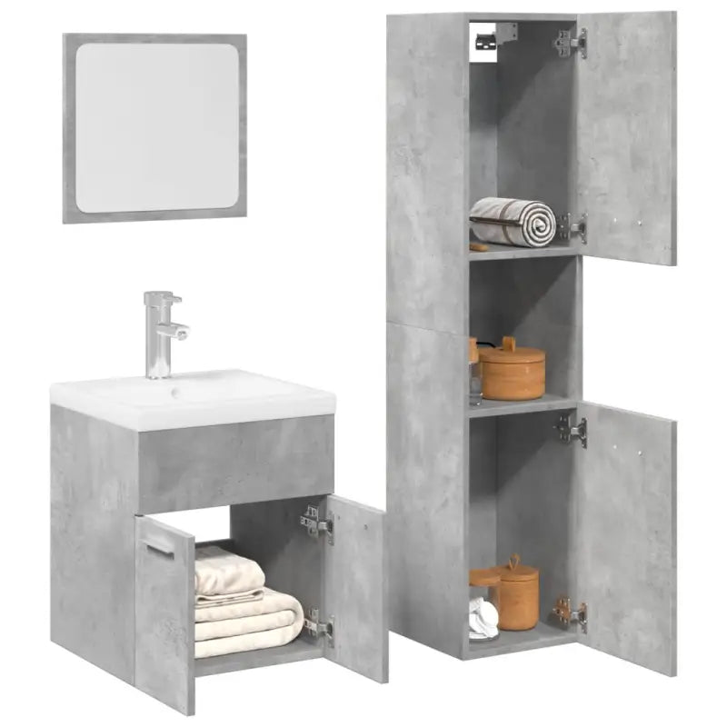 Badkamermeubelset met hoge kast en strak ontwerp past perfect - Betongrijs / 41 x 38.5 x 46 cm - Badkamermeubelsets