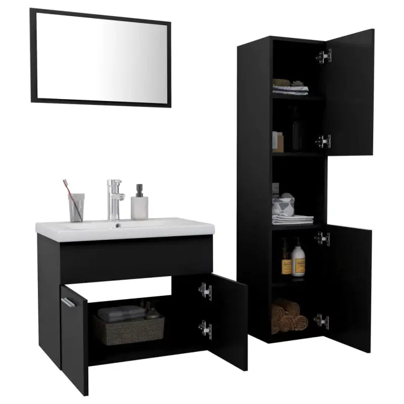 Badkamermeubelset met hoge kast en strak ontwerp past perfect - Badkamermeubelsets