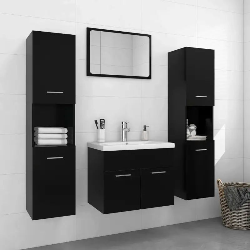 Badkamermeubelset met hoge kast en strak ontwerp past perfect - Badkamermeubelsets