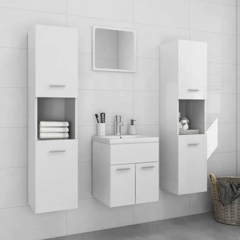 Badkamermeubelset met hoge kast en strak ontwerp past perfect - Hoogglans wit / 41 x 38.5 x 46 cm - Badkamermeubelsets