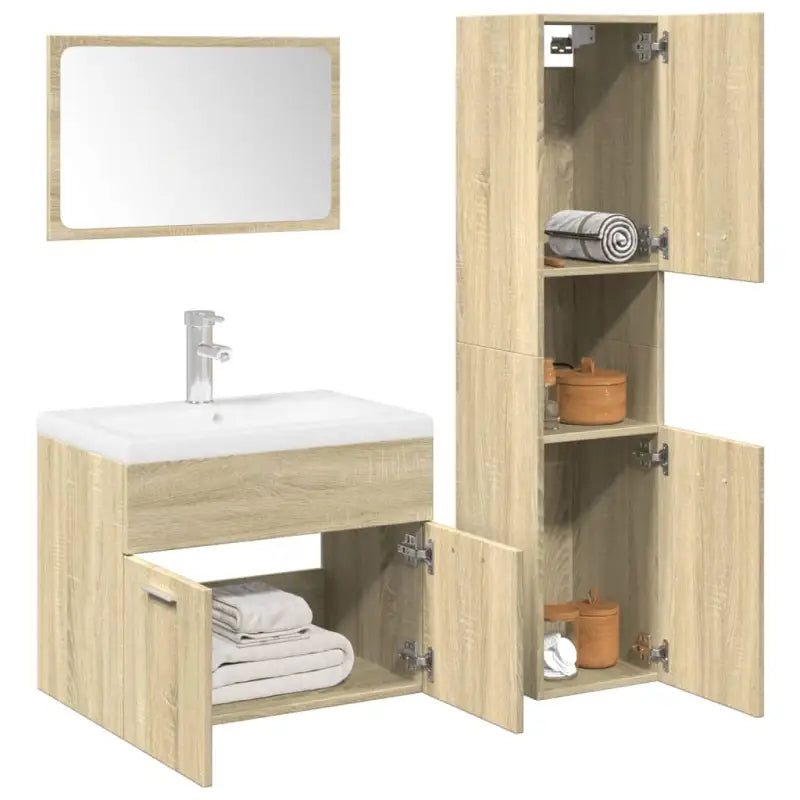 Badkamermeubelset met hoge kast en strak ontwerp past perfect - Sonoma eiken / 60 x 38.5 x 46 cm + 30 x 30 x 130 cm