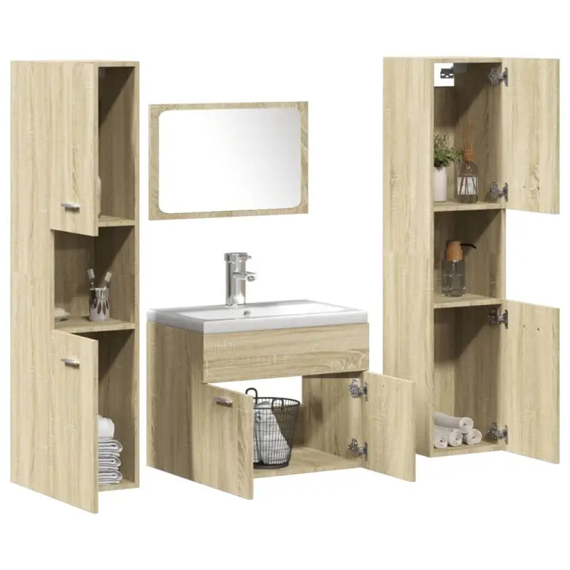 Badkamermeubelset met hoge kast en strak ontwerp past perfect - Sonoma eiken / 60 x 38.5 x 46 cm + 30 x 30 x 130 cm