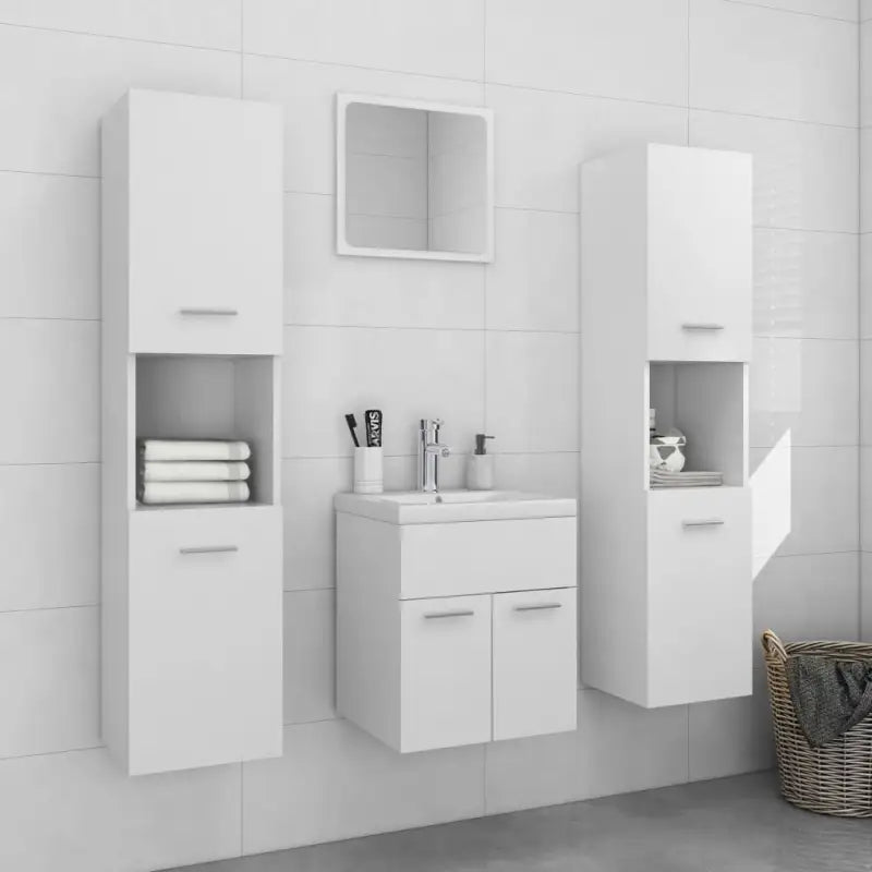 Badkamermeubelset met hoge kast en strak ontwerp past perfect - Wit / 41 x 38.5 x 46 cm - Badkamermeubelsets