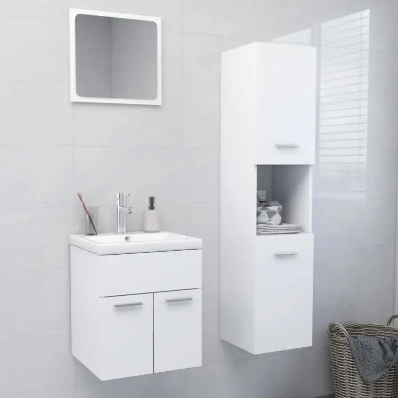 Badkamermeubelset met hoge kast en strak ontwerp past perfect - Wit / 41 x 38.5 x 46 cm - Badkamermeubelsets