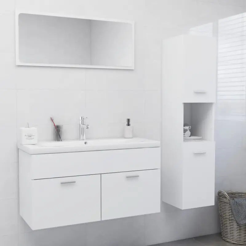 Badkamermeubelset met hoge kast en strak ontwerp past perfect - Wit / 90 x 38.5 x 46 cm - Badkamermeubelsets