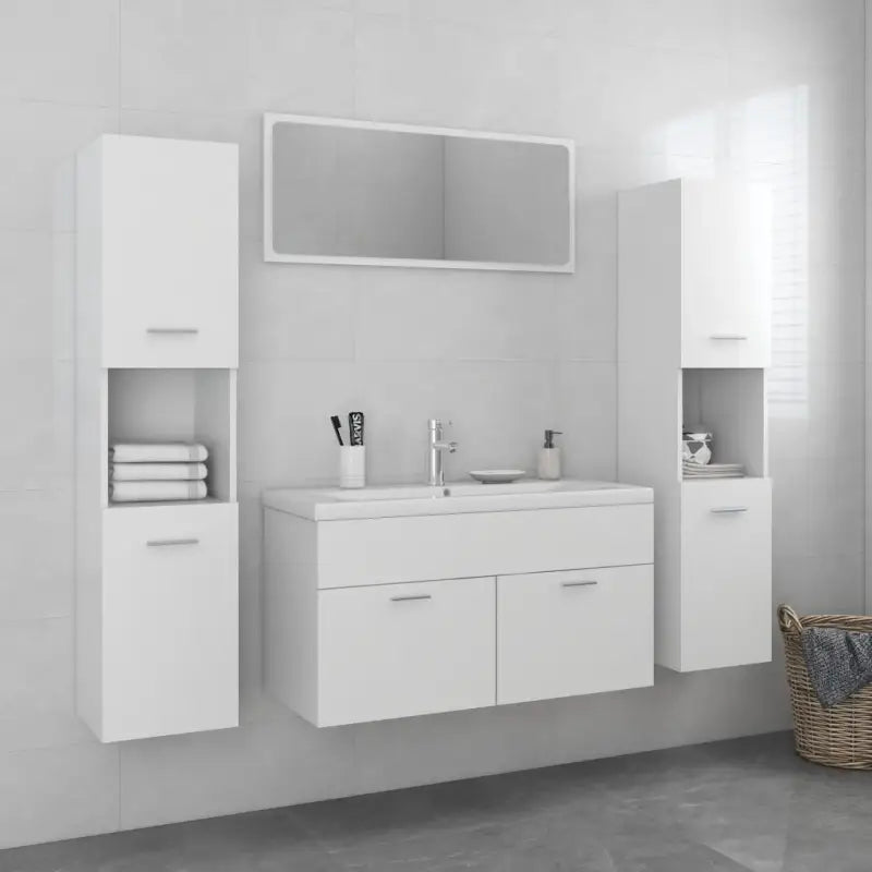 Badkamermeubelset met hoge kast en strak ontwerp past perfect - Wit / 90 x 38.5 x 46 cm - Badkamermeubelsets