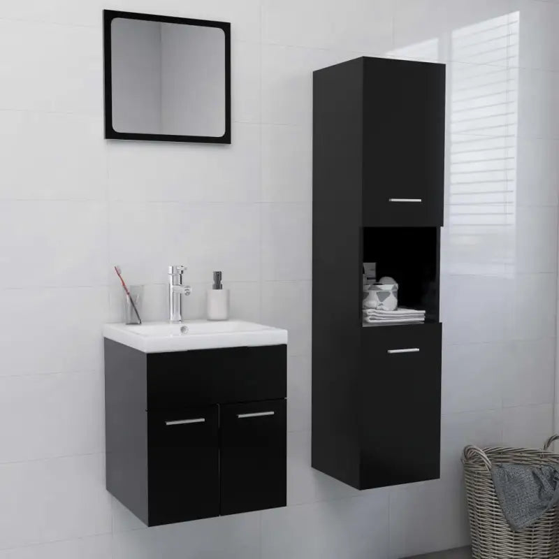 Badkamermeubelset met hoge kast en strak ontwerp past perfect - Zwart / 41 x 38.5 x 46 cm - Badkamermeubelsets