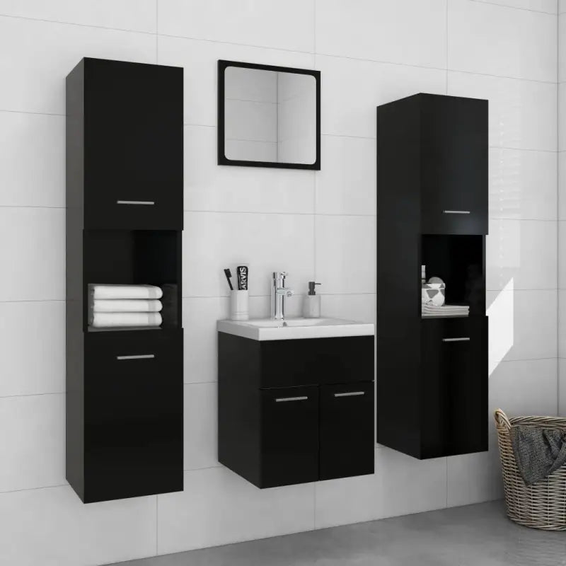 Badkamermeubelset met hoge kast en strak ontwerp past perfect - Zwart / 41 x 38.5 x 46 cm - Badkamermeubelsets