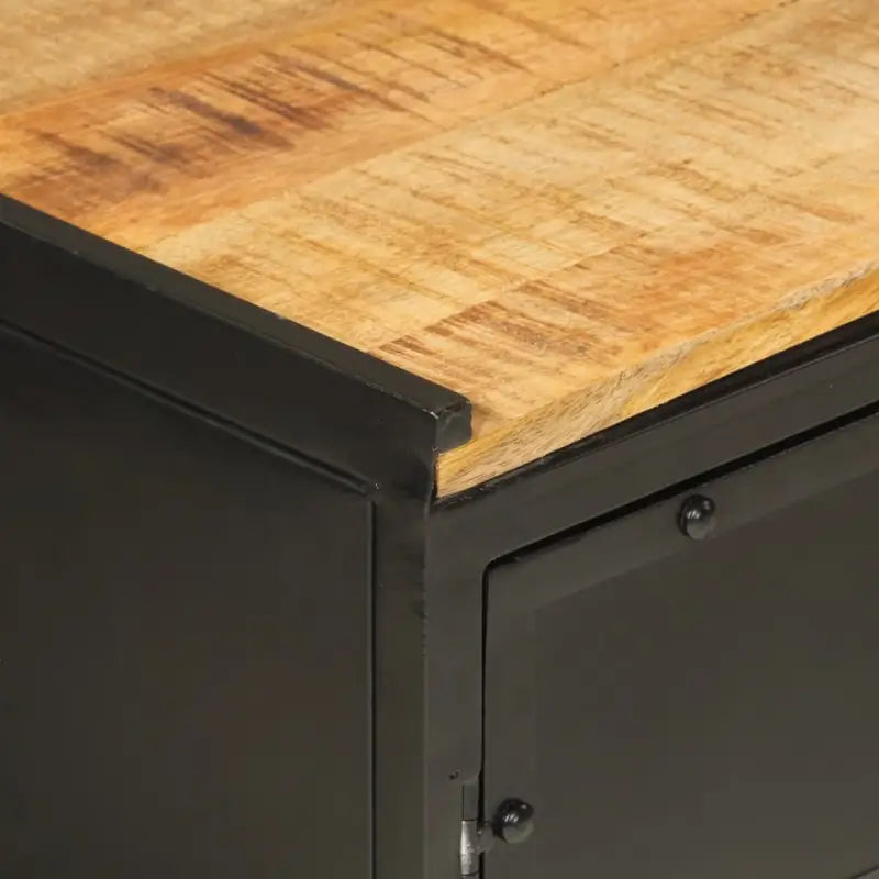 Badkamermeubelset met massief mangohout en passende afmetingen badkamerkast - Zwart / Hout - Badkamermeubelsets