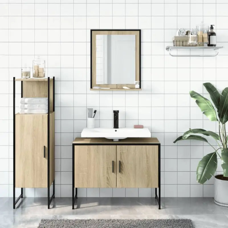 Badkamermeubelset met stevige constructie en bewerkt hout - Badkamermeubelsets