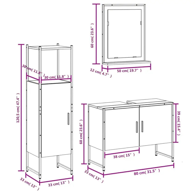 Badkamermeubelset met stevige constructie en bewerkt hout - Badkamermeubelsets