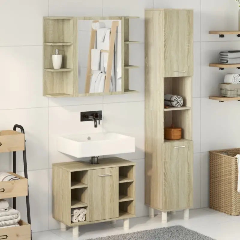 Badkamermeubelset van bewerkt hout in Sonoma Eiken voor een stijlvolle badkamer - Badkamermeubelsets