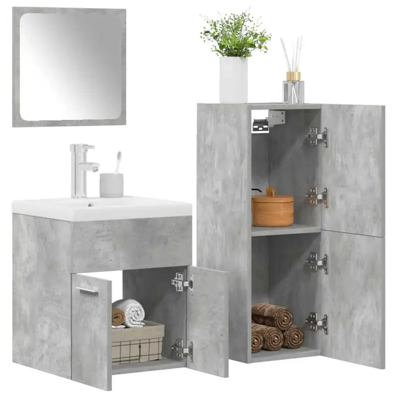 Badkamermeubelset van bewerkt hout in sonoma eiken materiaal - Betongrijs / 41 x 38.5 x 46 cm - Badkamermeubelsets