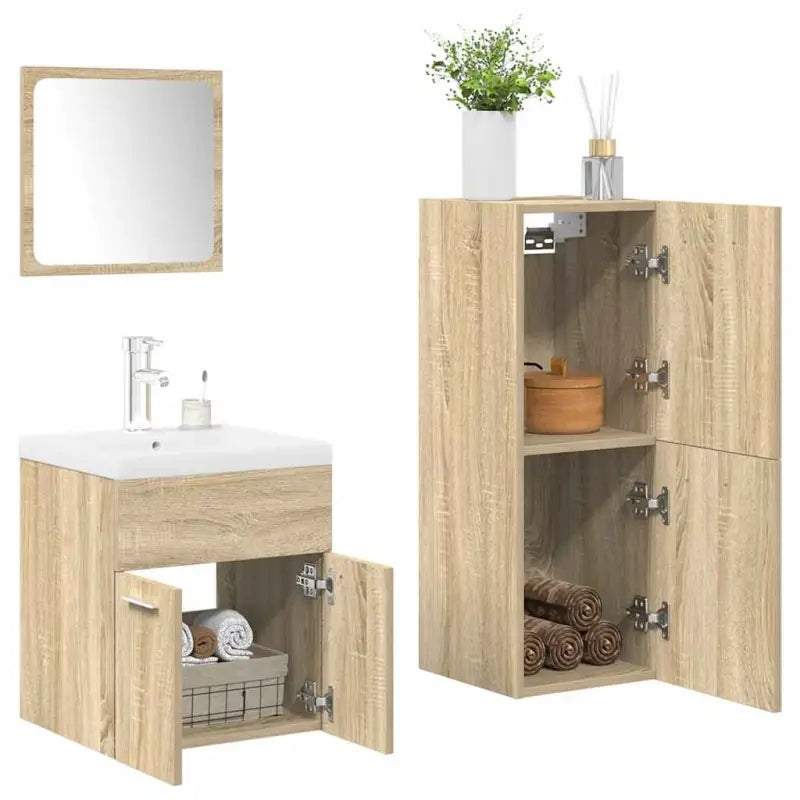 Badkamermeubelset van bewerkt hout in sonoma eiken materiaal - Sonoma eiken / 42 x 39 x 18 cm - Badkamermeubelsets