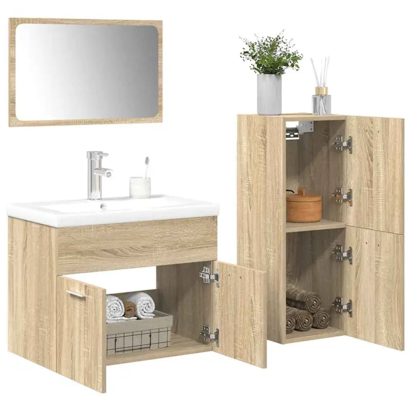 Badkamermeubelset van bewerkt hout in sonoma eiken materiaal - Sonoma eiken / 61 x 39 x 18 cm - Badkamermeubelsets