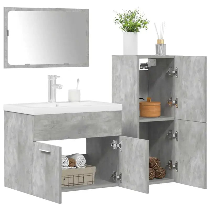 Badkamermeubelset van bewerkt hout in sonoma eiken materiaal - Betongrijs / 60 x 38.5 x 46 cm - Badkamermeubelsets
