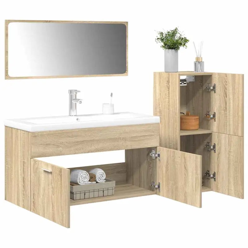 Badkamermeubelset van bewerkt hout in sonoma eiken materiaal - Sonoma eiken / 91 x 39 x 18 cm - Badkamermeubelsets