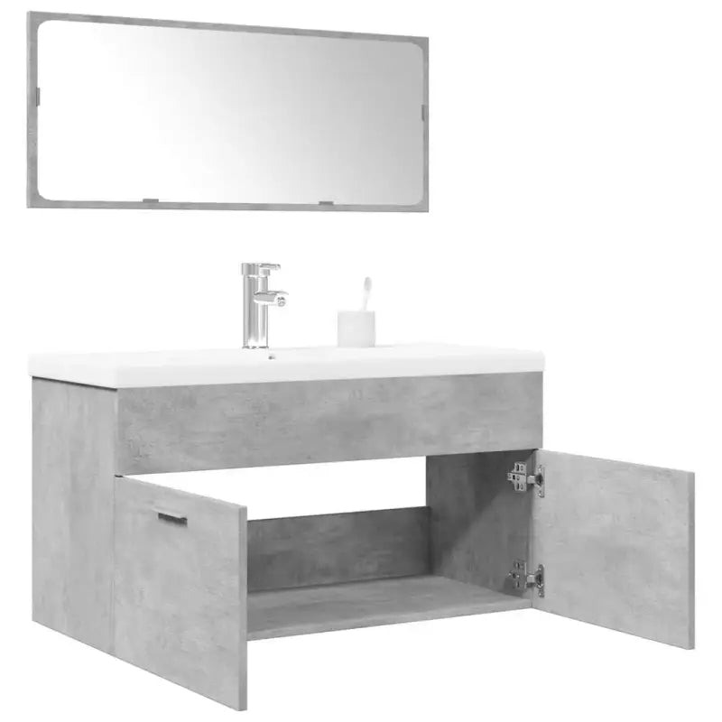 Badkamermeubelset van bewerkt hout met duurzame en vochtbestendige afwerking - Betongrijs / 90 x 38.5 x 46 cm