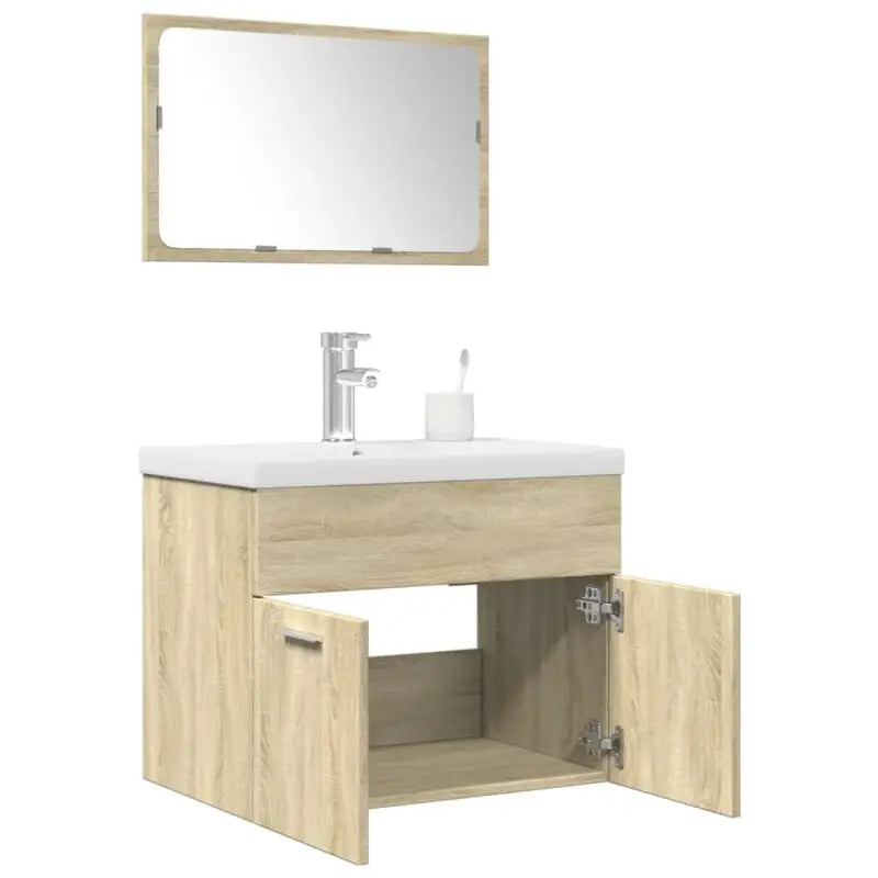 Badkamermeubelset van bewerkt hout met duurzame en vochtbestendige afwerking - Sonoma eiken / 60 x 38.5 x 46 cm