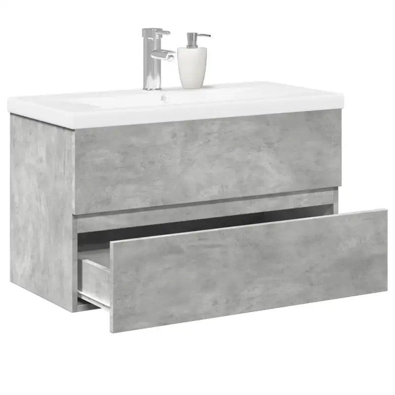 Badkamermeubelset van bewerkt hout met duurzame materialen en ruime afmetingen - Betongrijs / 80 x 38.5 x 45 cm