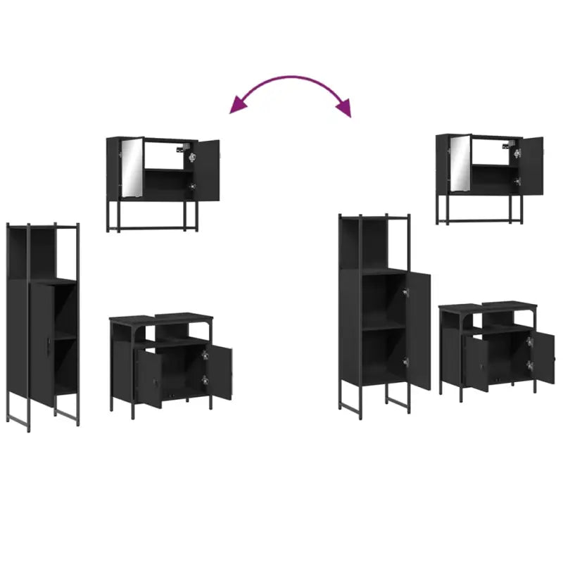 Badkamermeubelset van bewerkt hout met zwart materiaal en gepoedercoat staal - Badkamermeubelsets