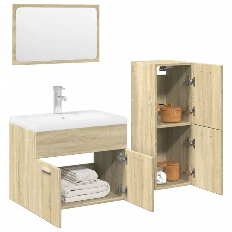 Badkamermeubelset van bewerkt hout voor een stijlvolle uitstraling - Sonoma eiken / 60 x 38.5 x 46 cm + 30 x 30 x 80 cm