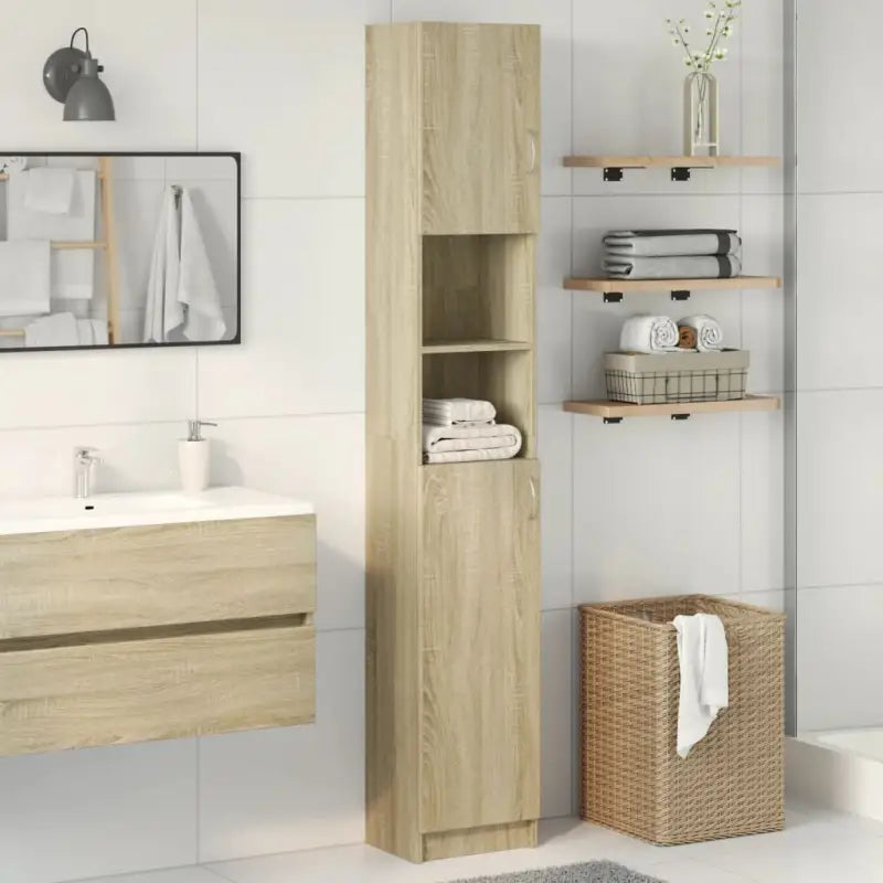 Badkamermeubelsets met bewerkt hout en open schappen voor extra opbergruimte - Sonoma eiken - Badkamermeubelsets