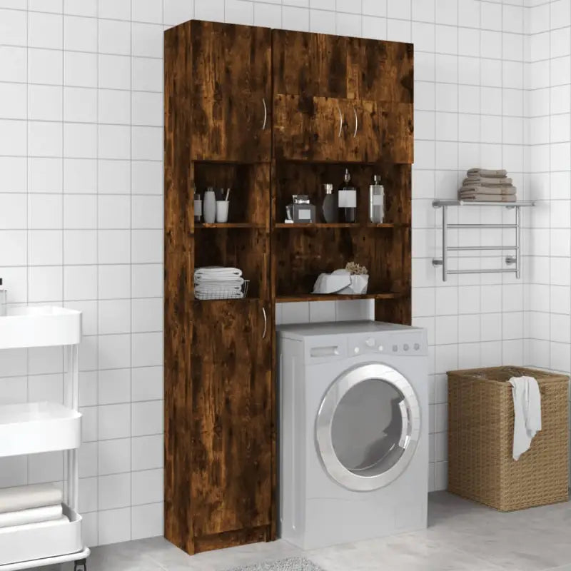 Badkamermeubelsets met bewerkt hout en open schappen voor extra opbergruimte - Gerookt eiken - Badkamermeubelsets