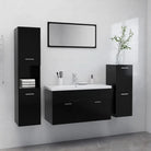 Badkamermeubelsets met lage en hoge kast van bewerkt hout - Zwart / 90 x 38.5 x 46 cm - Badkamermeubelsets