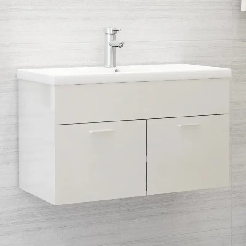 Badsmeubelset met gootsteenkast van bewerkt hout voor extra opbergruimte - Hoogglans wit / 80 x 38.5 x 46 cm