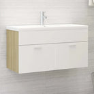 Badsmeubelset met gootsteenkast van bewerkt hout voor extra opbergruimte - Wit en sonoma eiken / 90 x 38.5 x 46 cm