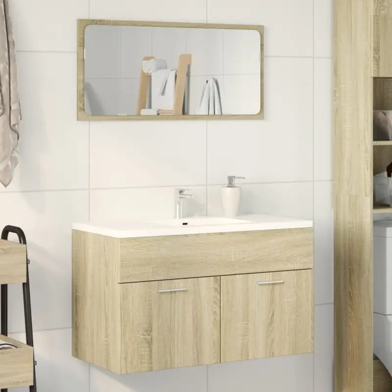 Badsmeubelset met gootsteenkast van bewerkt hout voor extra opbergruimte - Sonoma eiken / 80 x 38.5 x 46 cm