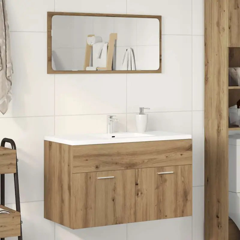 Badsmeubelset met gootsteenkast van bewerkt hout voor extra opbergruimte - artisanaal eikenkleurig / 80 x 38.5 x 46 cm