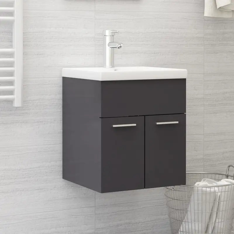Badsmeubelset met gootsteenkast van bewerkt hout voor extra opbergruimte - Hoogglans grijs / 41 x 38.5 x 46 cm