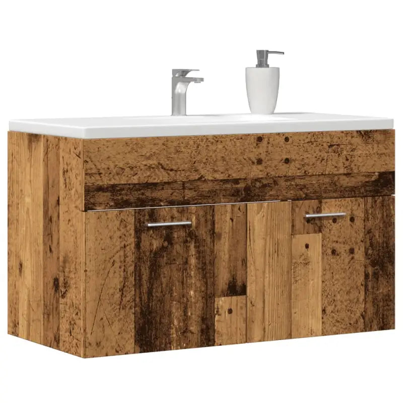 Badsmeubelset met gootsteenkast van bewerkt hout voor extra opbergruimte - Oud hout / 90 x 38.5 x 46 cm