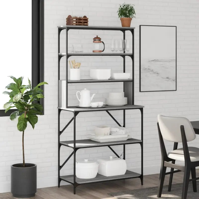 Bakkerijrek met bewerkt hout en verstelbare poten voor keukenbenodigdheden - Grijs sonoma / 1 - Houders & rekken