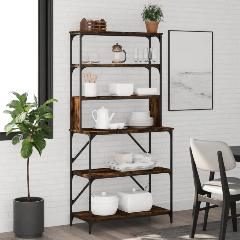 Bakkerijrek met bewerkt hout en verstelbare poten voor keukenbenodigdheden - Gerookt eiken / 1 - Houders & rekken