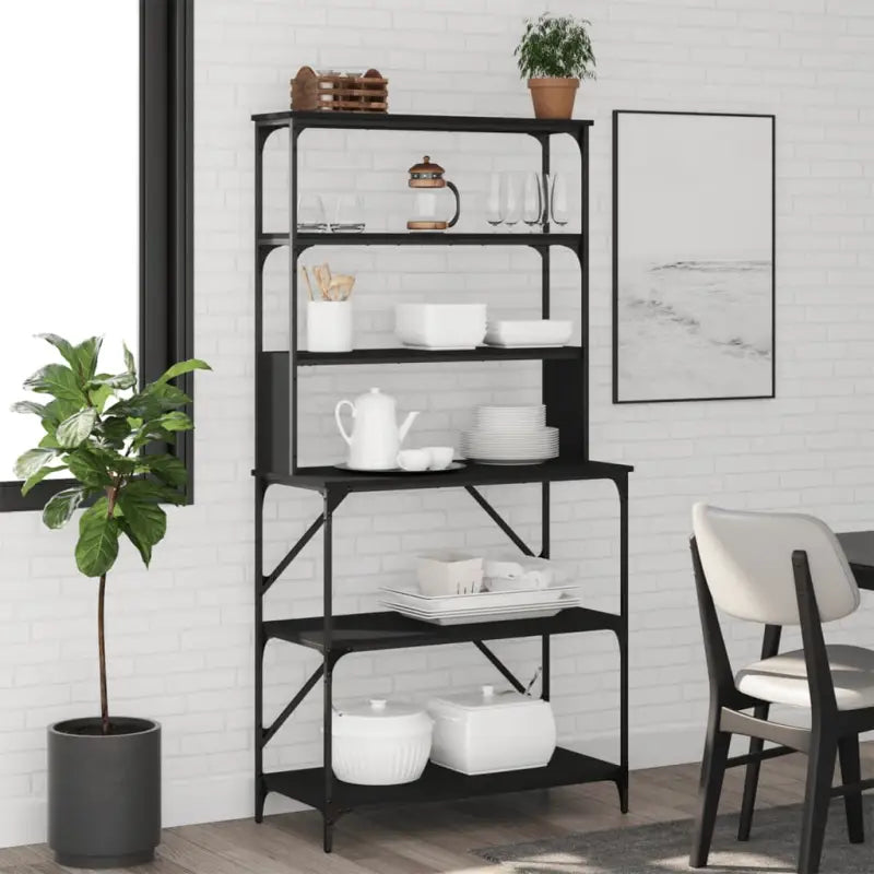 Bakkerijrek met bewerkt hout en verstelbare poten voor keukenbenodigdheden - Zwart / 1 - Houders & rekken