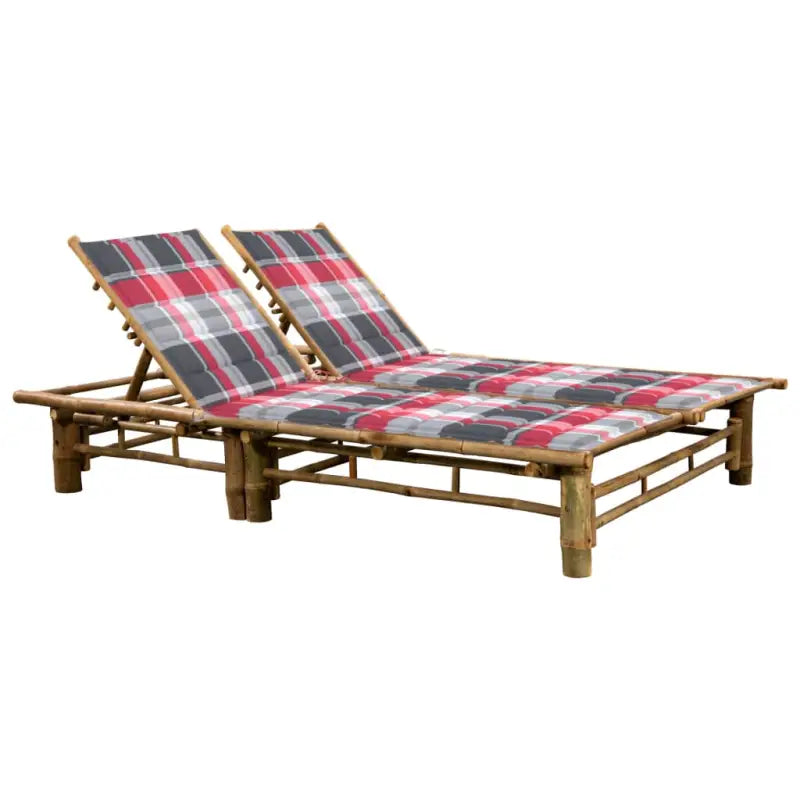 Bamboe ligstoel voor twee personen voor tuin en ontspanning - Rood ruitpatroon / 1 - Ligstoelen