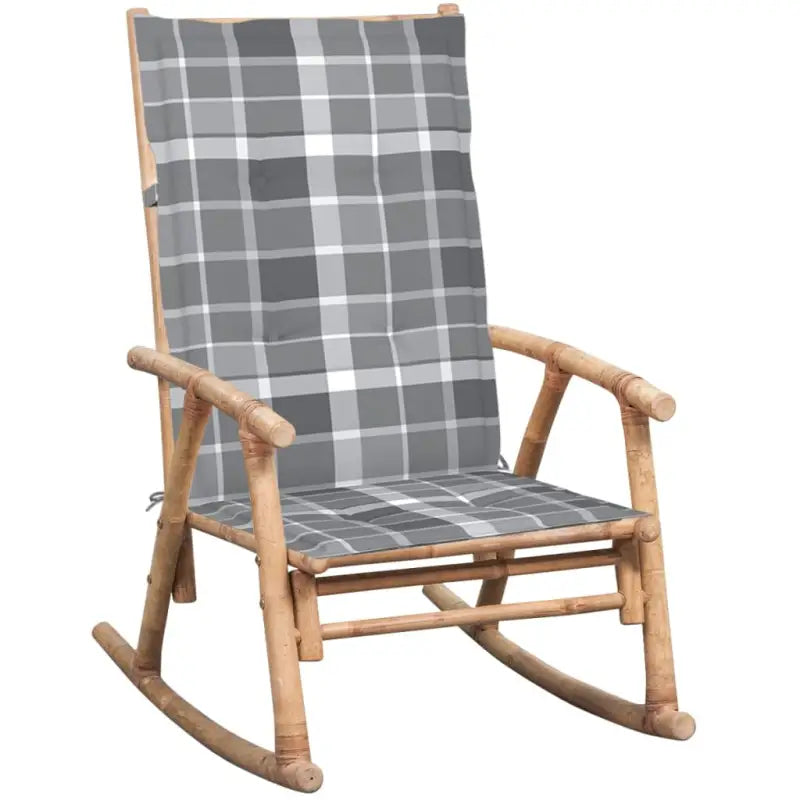 Bamboe schommelstoel voor tuin of terras met elastische band en sets touwtjes - Grijs ruitpatroon / 120 x 50 x 4 cm / 1